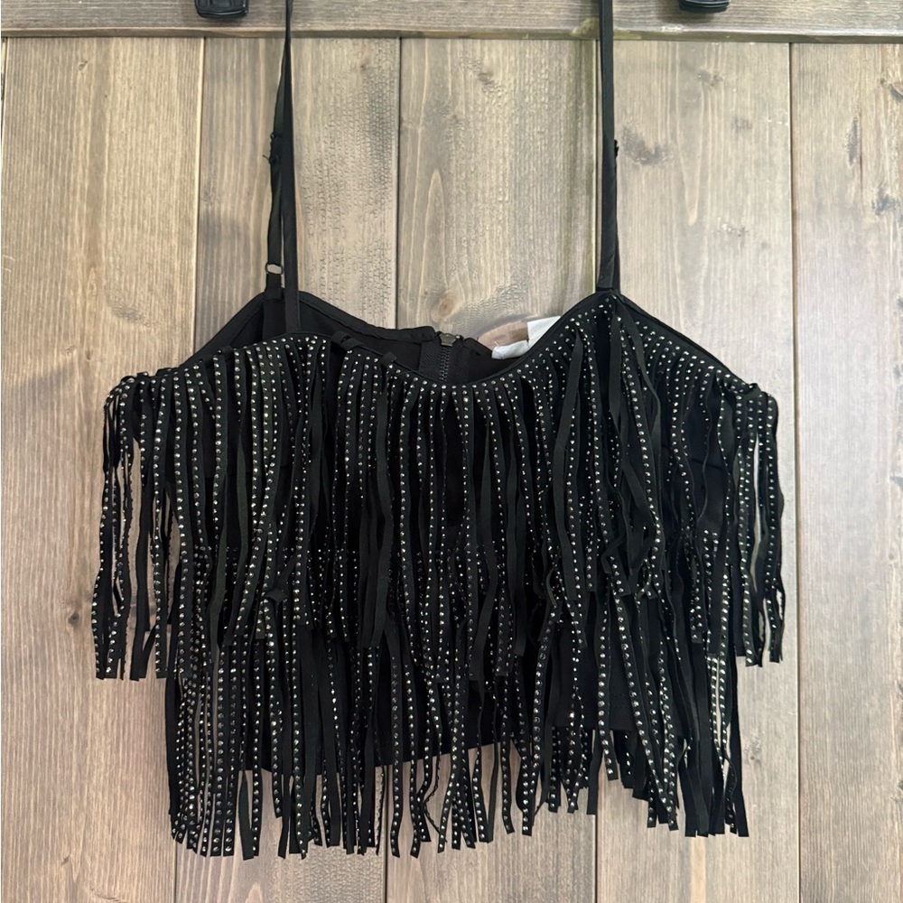 Black Fringe Studded Women's Top